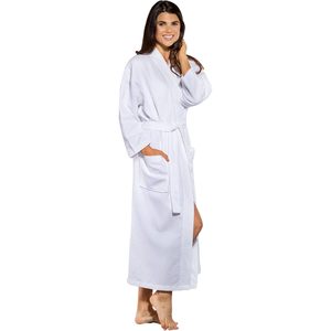 Bata de Baño Kimono Blanca Tipo Waffle Unisex, Larga, Holgada, con Cuello en V, de Algodón, Personalizable para Mujer - Product Image 2