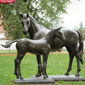 Outdoor Garden Life Size Messing Kupfer Stute und Foal Statue Bronze Pferdes kulptur