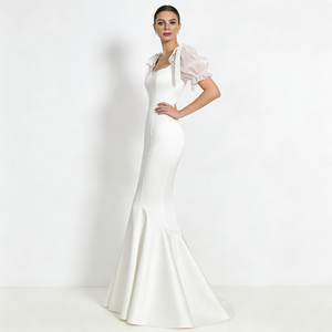 <span class=keywords><strong>Robes</strong></span> de soirée et de mariée pour femmes, col carré, manches courtes bouffantes, en satin, avec <span class=keywords><strong>d</strong></span>étail nœud, ourlet sirène, longueur maxi, pour occasions formelles - Product Image 4