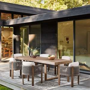 Minimalist <b>Oak</b> Outdoor Extendable Table Wood <b>Frame</b> Garden Patio Furniture - Product Image 1