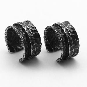 Manchette d'oreille pour homme en acier inoxydable 316L, hypoallergénique, étanche, martelée à la main, multi-couches, large, sans perçage, clip, style punk, cadeau - Product Image 2