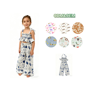 Ensemble de vêtements pour bébé fille d'été en lin mélangé à nouer personnalisé pour petite fille, <span class=keywords><strong>short</strong></span> décontracté de marque, pantalon et <span class=keywords><strong>short</strong></span> pour bébé - Product Image 1