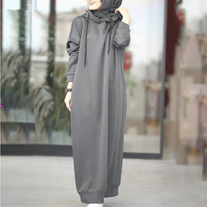 Label privé doux <span class=keywords><strong>grande</strong></span> <span class=keywords><strong>taille</strong></span> musulman surdimensionné décontracté coton Maxi femmes longue robe à capuche pour les femmes à capuche en gros - Product Image 2