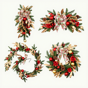 Southpeak Gold Red Christmas Wreath with <b>Lights</b> Battery-Operated Artificial Garland for Staircase Front <b>Door</b> Wall Hanging - Product Image 1