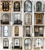 Porte d'entrée moderne à double battant en verre trempé, porte vitrée cintrée pour villa et extérieur commercial