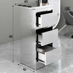 Meubles de salon de coiffure en acier inoxydable, outils de salon, chariot latéral de beauté et de coiffure avec roulettes et tiroirs - Product Image 6
