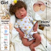 Poupée Reborn en Silicone Pur Lestée de 45 cm, Fille, Yeux Fermés, Cheveux Bouclés, Nouveau-né, pour Compagnie Émotionnelle et Soutien à la Santé Mentale