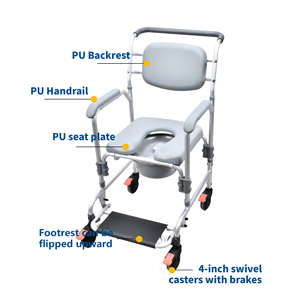 Silla de Inodoro Móvil de Plástico Ligero con Ruedas Bloqueables, Portátil y Ajustable, Capacidad de 125 kg, para Asistencia en Hogares de Ancianos - Product Image 3