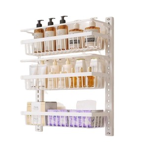 Étagère murale de rangement à 5 niveaux en acier au carbone, sans perçage, pour cuisine et salle de bain, réglable pour serviettes, épices, vin - Product Image 5