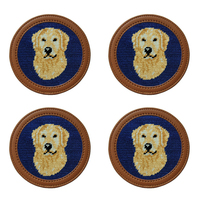 Sous-verre rond personnalisé en cuir écologique bleu marine à motif animalier pour chien, 10x10 cm