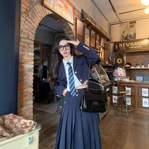 JK Uniform Suit Set For Women Solid Color Pleated Skirt Three Piece Casual Woven Polyester Summer School Style - Product Image 4