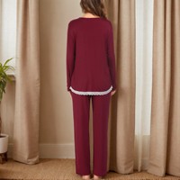Pyjama long en satin pour femmes européennes et américaines, avec logo sur le devant, manches longues, pantalon long, taille élastique, vêtements de détente unis