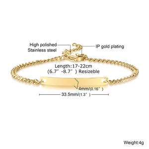Nouveau cadeau d'anniversaire à la mode Bijouterie en acier inoxydable plaquée or 18 carats <span class=keywords><strong>Bracelet</strong></span> pour hommes et bébés <span class=keywords><strong>avec</strong></span> nom gravé sur mesure pour femmes - Product Image 5