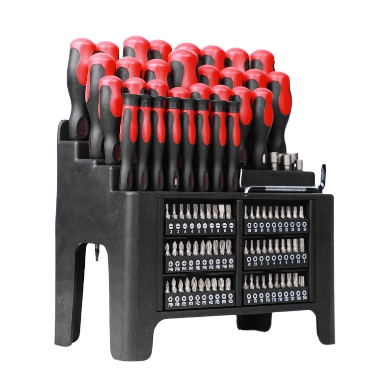 100 pcs magnetic manual family combination suit screwdriver kit tool screw driver screwdriver set with holder rack