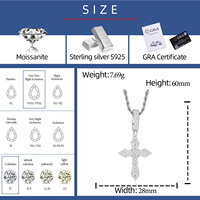 Colgante de cruz cónica con incrustaciones de moissanita VVS que pasa la prueba del diamante, chapado en oro, plata de ley 925, joyería cristiana para hombre