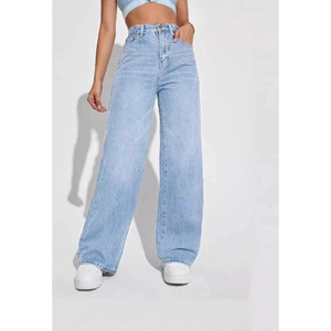 Jeans da Donna Stile Retrò a Gamba Larga - Pantaloni Casual a Vita Bassa in Denim Tinta Unita - Product Image 2