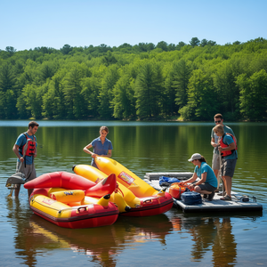 Pompe à air électrique incluse, bateau banane gonflable rouge + jaune pour 3 personnes, sac de transport, kit de réparation, modèle D0100XUJJEG pour le rafting - Product Image 2