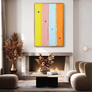 Candy Stripe Serenade Minimalist Pastel Textured <b>Abstract</b> Oil Painting On <b>Canvas</b> With Frame Contemporary Art Wall Decor - Product Image 6