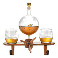 Ensemble de carafe et verres à whisky vintage gravés, design globe et avion, articles de bar créatifs, cadeau