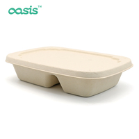 Boîte à lunch Oasis en canne à sucre, biodégradable, jetable, imperméable, résistante à la graisse, adaptée aux aliments, compatible micro-ondes