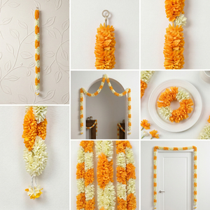 Artificial Flower Garland Orange <b>White</b> <b>Hanging</b> Decoration Marigold Style Floral Toran for Wedding Festival Home and Temple Decor - Product Image 6