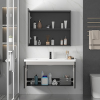 Meuble-lavabo flottant pré-assemblé avec miroir rétroéclairé LED et vasque en céramique – Installation rapide pour appartements, hôtels et commandes en gros