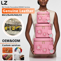 Sac de maquillage rose LZ OEM ODM, sac de toilette professionnel pour femmes, étui de rangement pour cosmétiques de voyage, applique florale, sac bandoulière