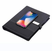 Bloc-notes à feuilles mobiles en cuir à couverture souple de haute qualité avec chargeur sans fil et batterie externe Flash USB 8G pour cadeau pour homme