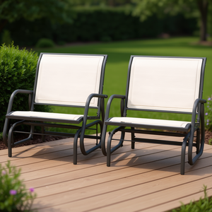 Fauteuil à bascule d'extérieur, mobilier de patio, 2 places, structure en fer, blanc crème, design contemporain pour usage résidentiel - Product Image 2