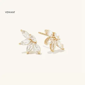 Vewant Fashion Dainty 925 Sterling Silver Marquise Stud Earrings 18K Gold Plated Lotus Flower Stud Earrings