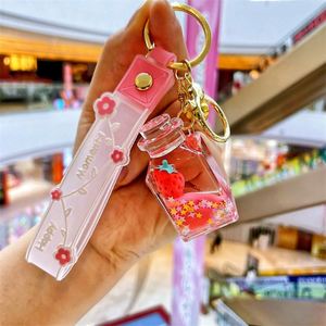 Creative Liquid Quicksand Handbag Accessories Keychain Pendant Small Gift Acrylic Keyrings <b>Floating</b> Strawberry Liquid Keychains - Product Image 4
