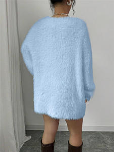 2025 nouvelle robe pull en laine col en v décontracté ample tricoté vêtements d'extérieur avec décoration de bouton pour l'hiver - Product Image 6