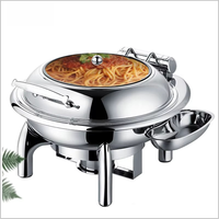 Chauffe-Plat de Luxe 6L en Verre avec Couvercle, Or Rose, en Acier Inoxydable Hydraulique, Chauffe-Plat Arabe pour Buffet et Maintien au Chaud