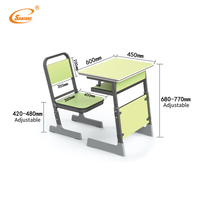 Ensemble table et chaise d'étude en plastique et métal, hauteur réglable, avec tiroir, certifié ISO, pour étudiants, usage multi-usage, atelier, école
