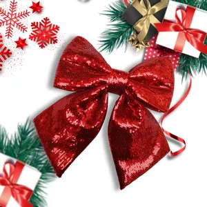 Laço decorativo para árvore de natal, laço em tecido com lantejoulas para festa de festas, decoração, laço dourado