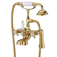 Robinet de baignoire et douchette rétro français en cuivre doré, ensemble mitigeur double poignée avec douchette téléphonique, eau chaude et froide