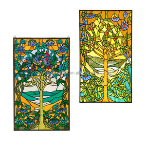 5mm Thickness Solid Wholesale Customized Scenic Tree Tiffany Stained Art Glass <b>Window</b> Hanging Panel Hotel Dining Door decoration - Product Image 3