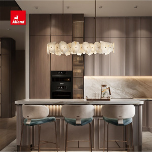 Armoires de cuisine Alland sophistiquées et modernes en teck foncé, peintes mat, style Shaker, avec comptoir en marbre - Product Image 4