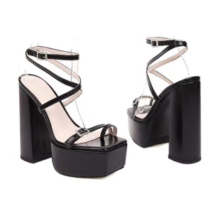 2023 New European-American Style Square Head Pullover Toe Button High Waterproof Platform Thick Heel High Heel Sandals <b>Large</b> - Product Image 5