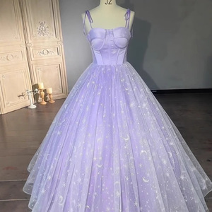 Halter Neck Sequined Chiffon Ball Gown Taro Purple Evening Dress For Art Exam Runway Show - Product Image 2