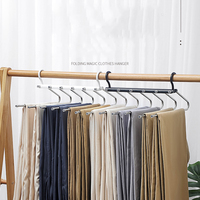 Wholesale Multi-Function 6-in-1 Metal Magic Foldable Pant Scarf Skirt Hanger Space-Saving for Clothes