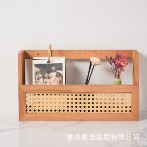 Étagère murale en rotin et bois massif, organiseur de magazines, fabrication artisanale, origine Shandong - Product Image 4