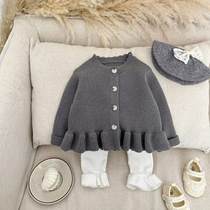 Suéter de Punto para Niñas, Estilo Primavera-Otoño, Nuevo Estilo Extranjero, Estilo Princesa con Volantes, Cárdigan de Punto para Bebés - Product Image 4