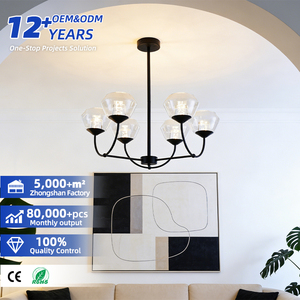 Black Farmhouse Height Adjustable Pendant <b>Light</b> Clear Glass <b>Shade</b> Multi-head LED Chandelier for <b>Kitchen</b> Island Dining Bedroom - Product Image 1