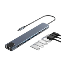 Type C pour station d'accueil 4K pour téléphone portable, tablette, ordinateur avec port réseau multifonction 100 mégabits USB 10-en-1