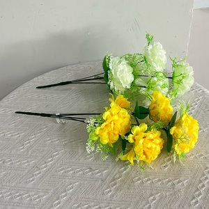 Venta al por mayor barato 5-cabeza artificial Clavel flor ramo de seda funeraria plantas decorativas - Product Image 3