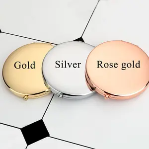 Customized Logo Gold plated Compact Mirror Portable Metal Makeup Hand Mirror Round Mini Pocket Mirror