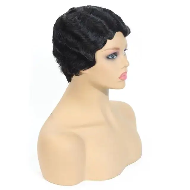 Short Water Wave Low Cut Pixie Human Wig Hair Brazilian Remy Hair Afro Kinky Curly cut wigs pixie curls wig