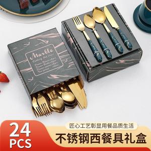 Stainless Steel Marble 24-Piece Cutlery <b>Set</b> Dark Green Handles Durable Restaurant-Style <b>Knife</b> <b>Fork</b> <b>Spoon</b> <b>Set</b> - Product Image 5