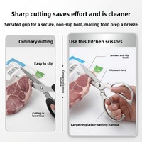 Ciseaux de cuisine en acier inoxydable avec grande poignée en boucle, résistants à la chaleur, pour os, poisson, aliments, ciseaux multi-usages
